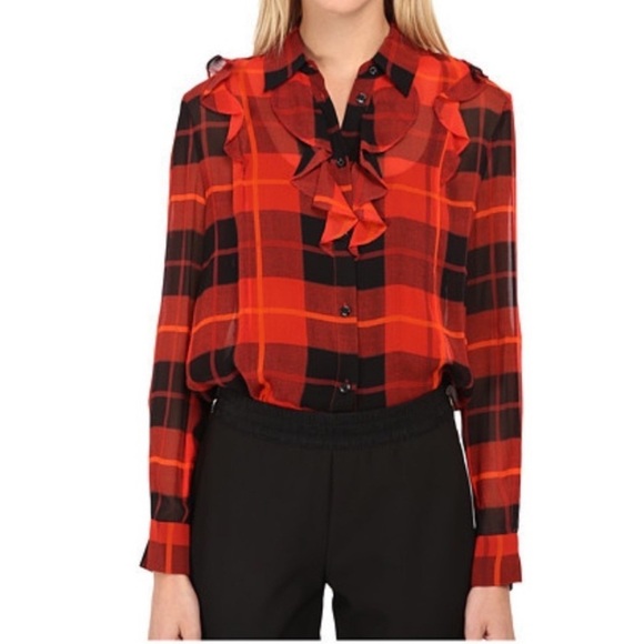 kate spade Tops - Kate Spade Red and Black Ruffled Bib Collar Blouse